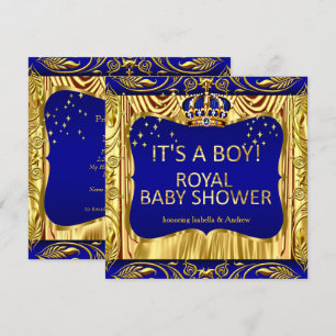 Elegant Royal Prince Baby shower Blue Gold Invite Kaart
