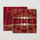 Elegant Royal Red & Gold Damask Birthday Party Kaart (Voorkant / Achterkant)