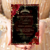 Elegant Royal Red Gold Roos Quinceanera Folie Uitnodiging