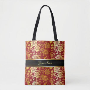 Elegant Royal Red Jewel Golden Gold Tote Bag