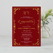 Elegant Royal Red Quinceañera Gold Foil Folie Uitnodiging (Staand Voorkant)