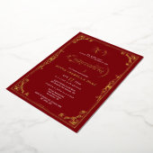 Elegant Royal Red Quinceañera Gold Foil Folie Uitnodiging (Gedraaid)