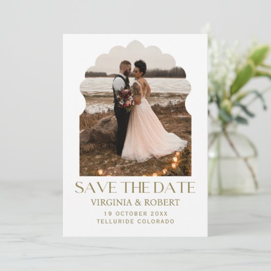 Elegant Royal Save the Date Photo Wedding Kaart (Staand voorkant)