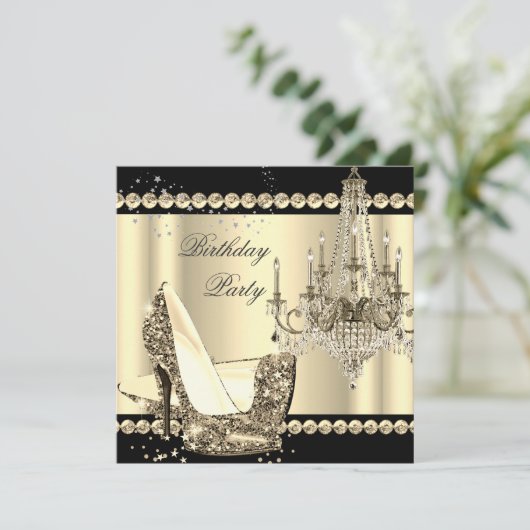 Elegant Royal Sepia Gold Cream Chandelier Party 2 Kaart (Staand voorkant)