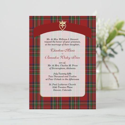 Elegant Royal Stewart Pset Wedding Invitation Kaart (Staand voorkant)
