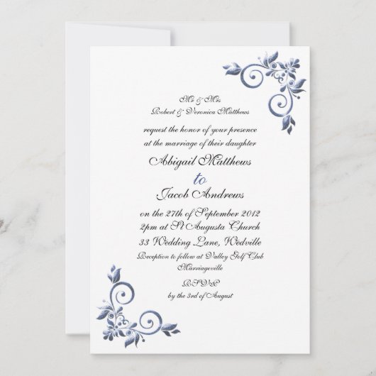 Elegant Royal Wedding Invitation Blue Flourish Kaart (Voorkant)