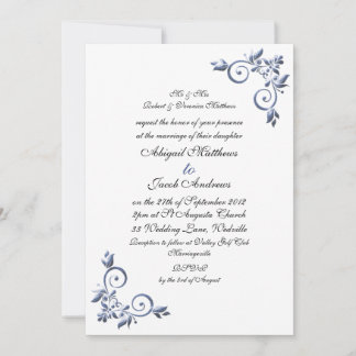 Elegant Royal Wedding Invitation Blue Flourish Kaart