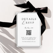 Elegant Royal White & Black QR Code Wedding RSVP  Informatiekaartje