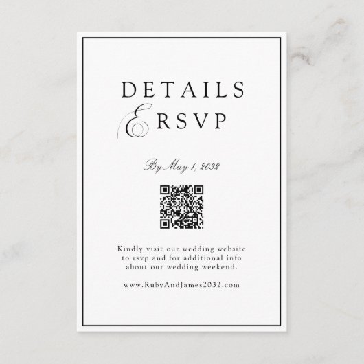Elegant Royal White & Black QR Code Wedding RSVP  Informatiekaartje (Voorkant)