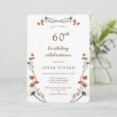 Elegant Royal Wildflower 60 Birthday Party Kaart (Staand voorkant)
