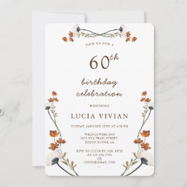 Elegant Royal Wildflower 60 Birthday Party Kaart