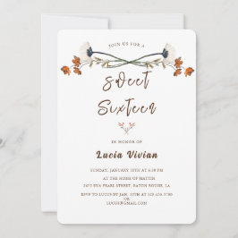 Elegant Royal Wildflower Sweet 16 Birthday Party Kaart