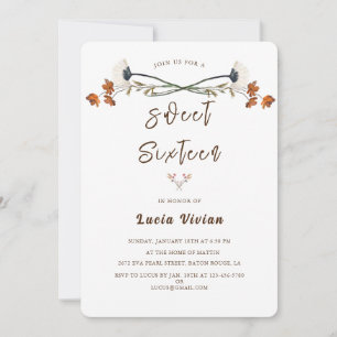 Elegant Royal Wildflower Sweet 16 Birthday Party Kaart