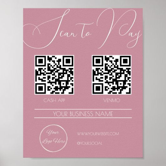 Elegant roze 2 QR code vrouwelijke scan te betalen Poster (Voorkant)