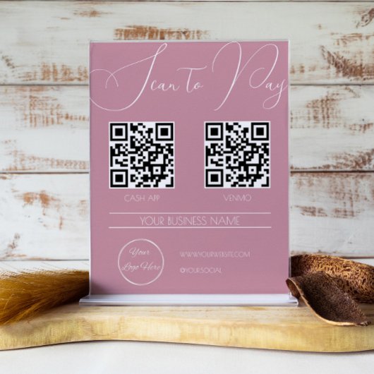Elegant roze 2 QR code vrouwelijke scan te betalen Poster