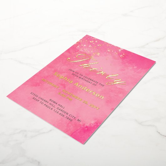 Elegant Roze 30e verjaardag Folie Uitnodiging (Gedraaid)