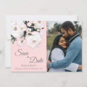 Elegant Roze 3 Foto White Floral Wedding Save The Date (Voorkant)
