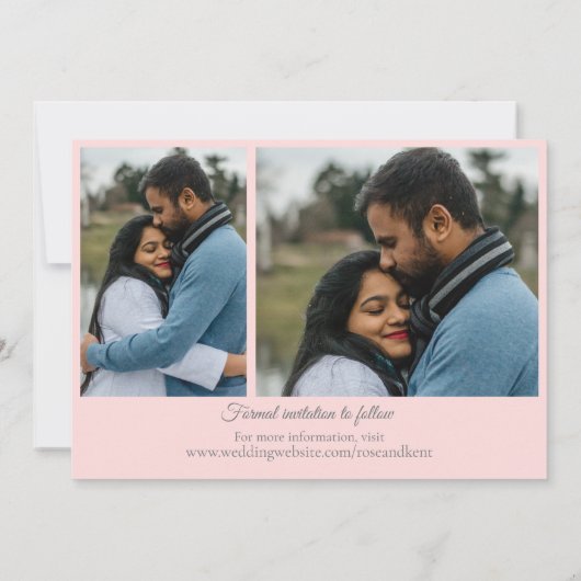 Elegant Roze 3 Foto White Floral Wedding Save The Date (Achterkant)