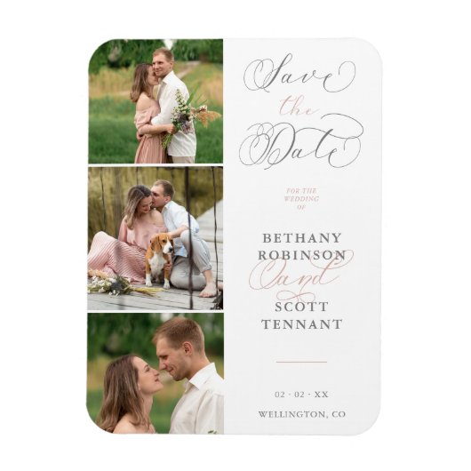 Elegant Roze 3 Foto's Verfijnd huwelijk Magneet (Verticaal)