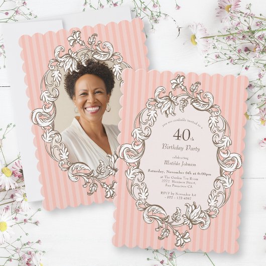 Elegant Roze 40ste verjaardagsfeestje Kaart