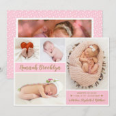 Elegant roze 4 Aankondiging van geboorte foto-coll (Voorkant / Achterkant)