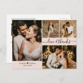 Elegant Roze 4 Foto Collage Weddenschap Hartelijk  Briefkaart (Voorkant / Achterkant)