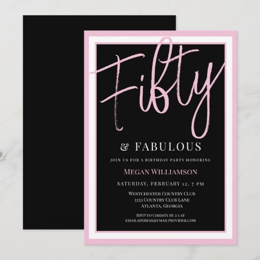 Elegant Roze 50 en Fabulous Birthday Kaart (Voorkant / Achterkant)