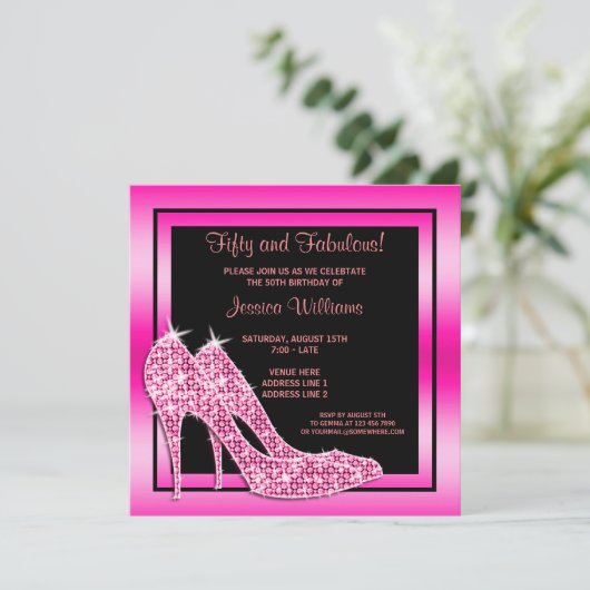 Elegant roze 50 jaar- en Fabulous Birthday Party Kaart (Staand voorkant)