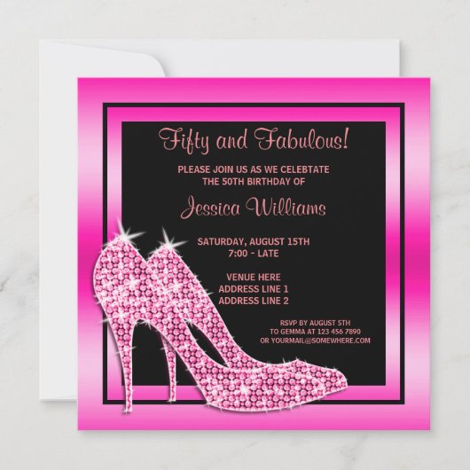 Elegant roze 50 jaar- en Fabulous Birthday Party Kaart (Voorkant)