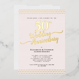 Elegant Roze 50-jarig Huwelijksjubileum Goud Folie Uitnodiging