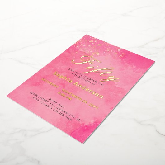 Elegant Roze 50ste verjaardag Folie Uitnodiging (Gedraaid)