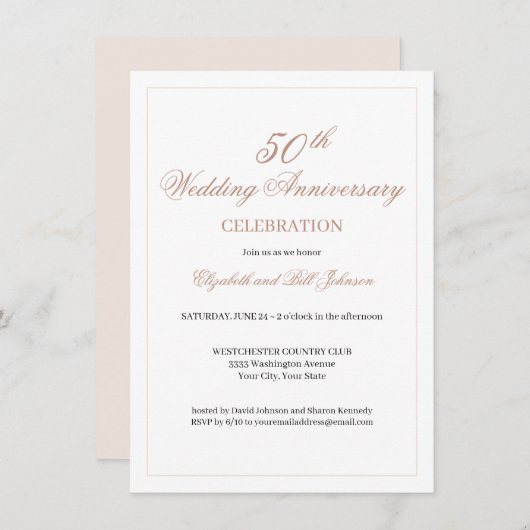 Elegant Roze 50th Wedding Jubileum Kaart (Voorkant / Achterkant)