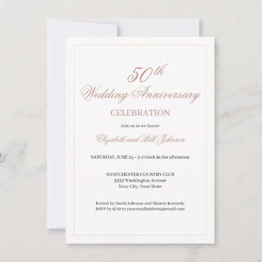 Elegant Roze 50th Wedding Jubileum Kaart (Voorkant)