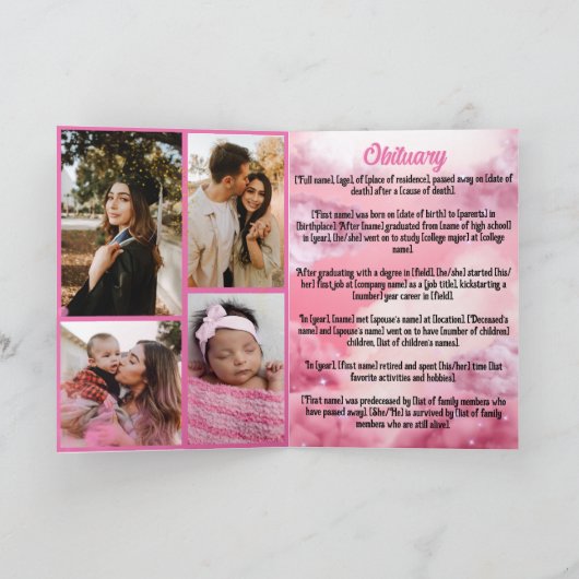 Elegant roze 5 Foto Heavenly Memorial Funeral Programma (Binnen)