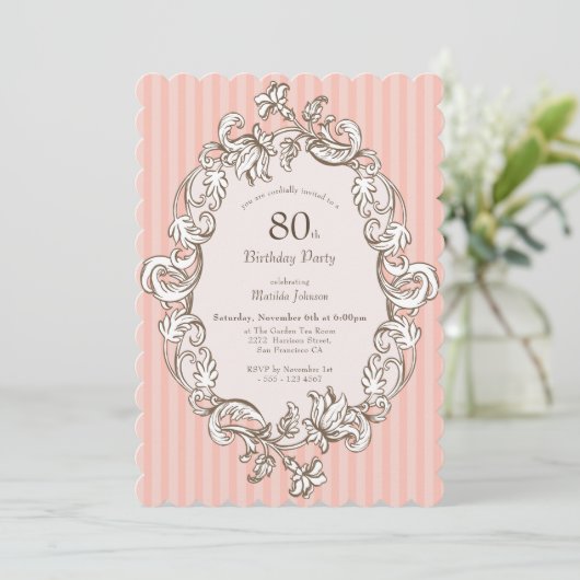 Elegant Roze 80ste verjaardagsfeestje Kaart (Staand voorkant)