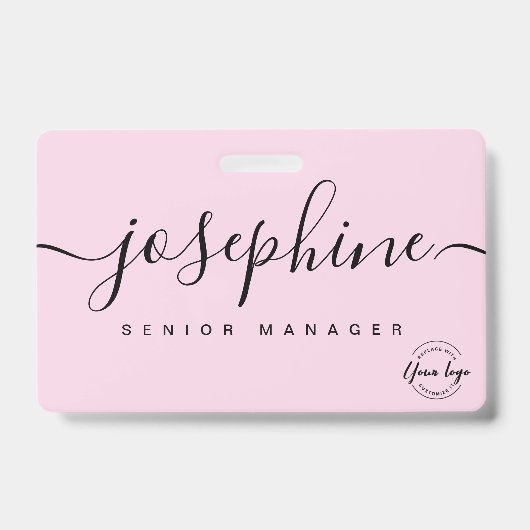 Elegant roze aangepaste naam bedrijfscript logo badge (Front)