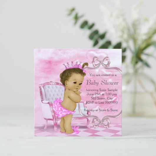 Elegant roze Afro-Amerikaans Baby shower Kaart (Staand voorkant)
