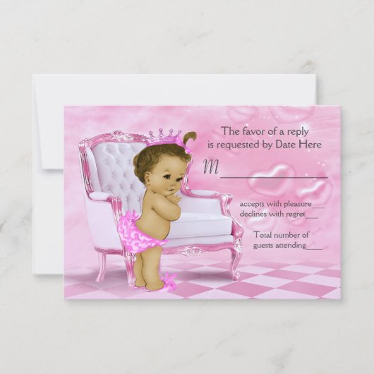 Elegant roze Afro-Amerikaans Baby shower RSVP (Voorkant)