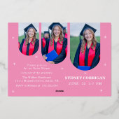 Elegant Roze Afstuderen Uitnodigen voor Meisjes Folie Uitnodiging (Achterkant)