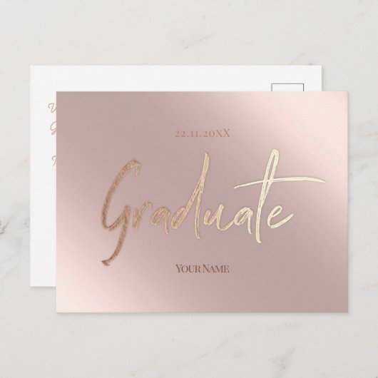 Elegant roze Afstuderen Uitnodiging Briefkaarten (Voorkant / Achterkant)