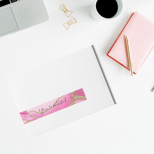 Elegant roze Agate Stone Gold Glitter Weddenschap  Adreslabel Wikkel