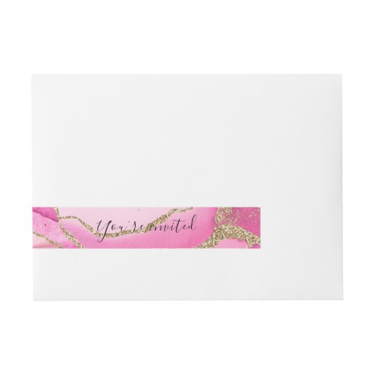 Elegant roze Agate Stone Gold Glitter Weddenschap Adreslabel Wikkel (Voorkant)
