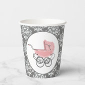 Elegant Roze Baby Buggy Baby shower Papieren Bekers (Achterkant)