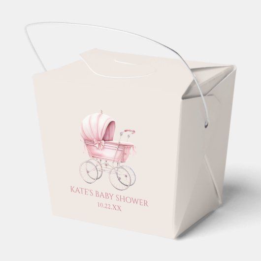 Elegant Roze Baby Carriage Baby shower Bedankdoosjes (Achterkant)