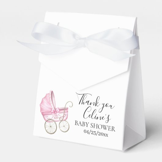 Elegant Roze Baby Carriage baby shower Bedankdoosjes (Voorkant Zijde)