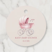 Elegant Roze  Baby Carriage Baby shower Bedankjes Labels (Achterkant)