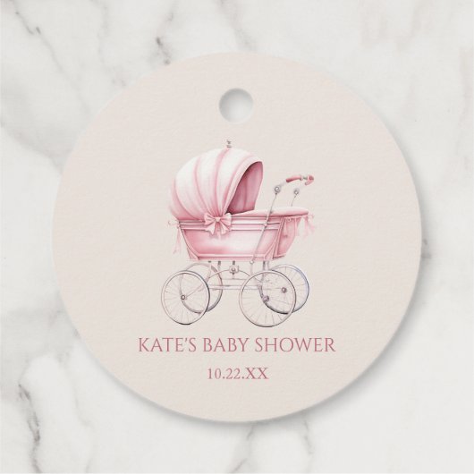 Elegant Roze  Baby Carriage Baby shower Bedankjes Labels (Achterkant)
