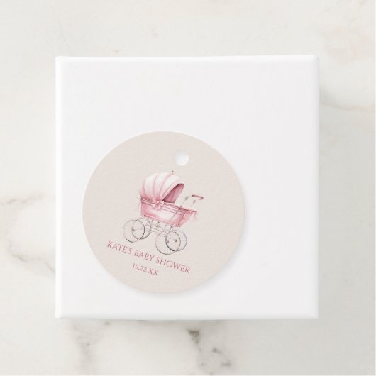 Elegant Roze  Baby Carriage Baby shower Bedankjes Labels (In situ)