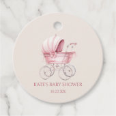 Elegant Roze  Baby Carriage Baby shower Bedankjes Labels (Voorkant)