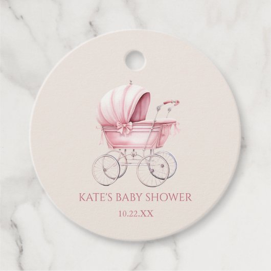 Elegant Roze  Baby Carriage Baby shower Bedankjes Labels (Voorkant)